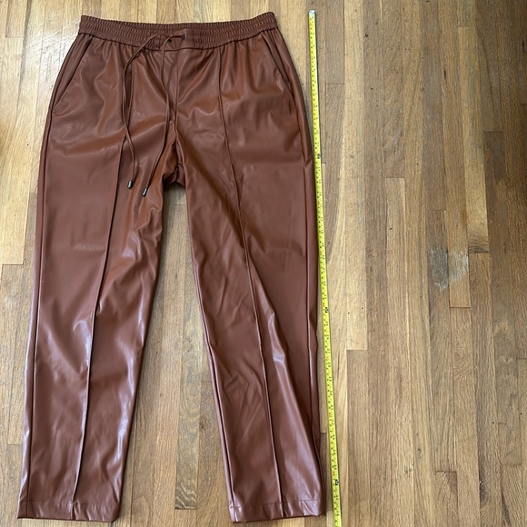 *last chance* Nine West | faux leather brown pants w/ draw string tie at waist - Picture 11 of 16